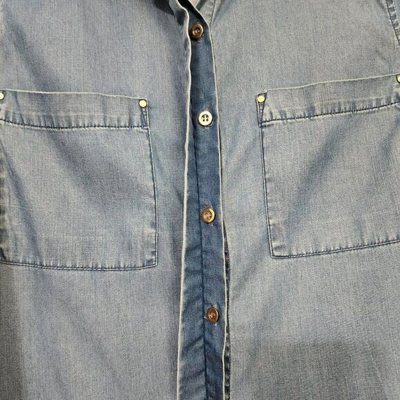 LULUS Blue Chambray - S - Long Sleeve Button Down Dress Tab Sleeves - Picture 4 of 9